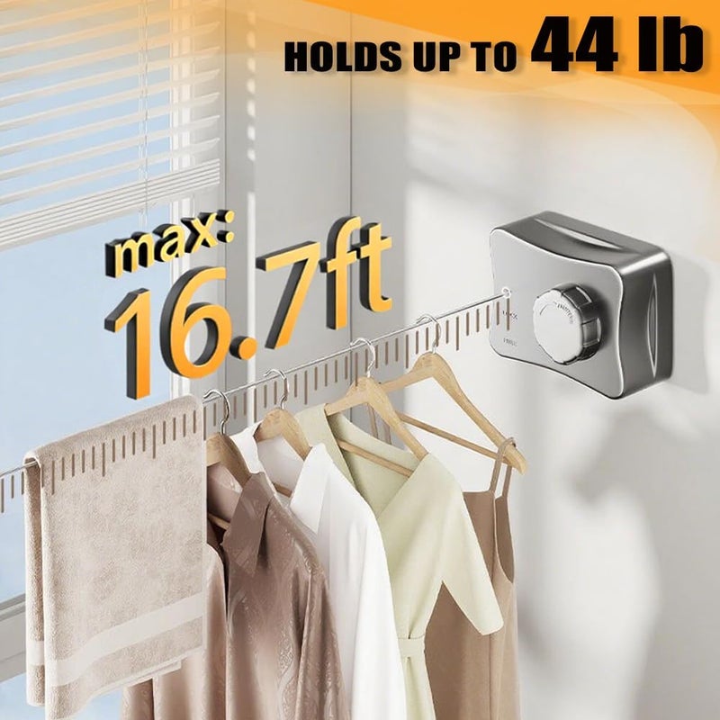 Yuki Retractable Clothesline Indoor Outdoor Clothes Line Kit, Heavy Duty Clothes Drying Laundry Line 16.7ft Wall Mounted Drying Rack Non-Sagging Air Dry Clothing Travel Clotheslines (White) - Image 4